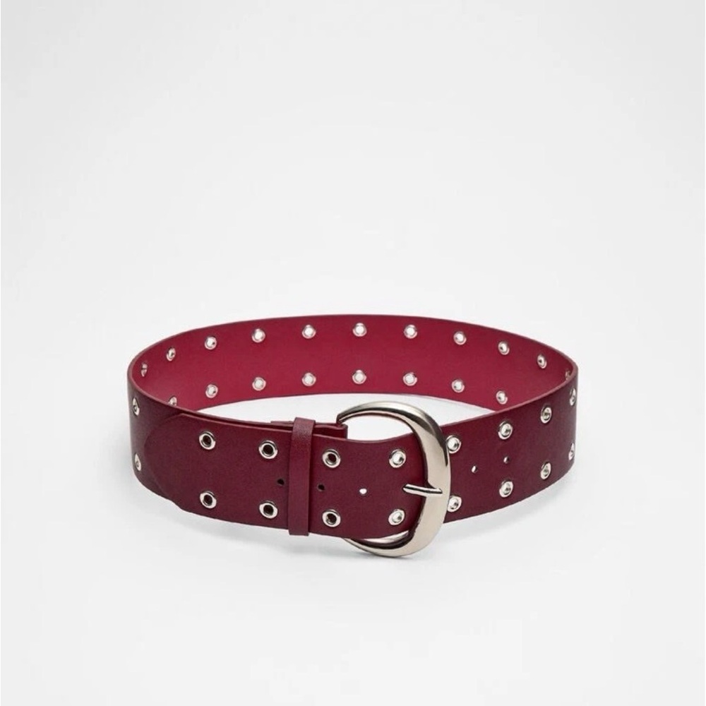 Stradivarius Burgundy wide Belt with silver accents – 80 cm/31.5 in